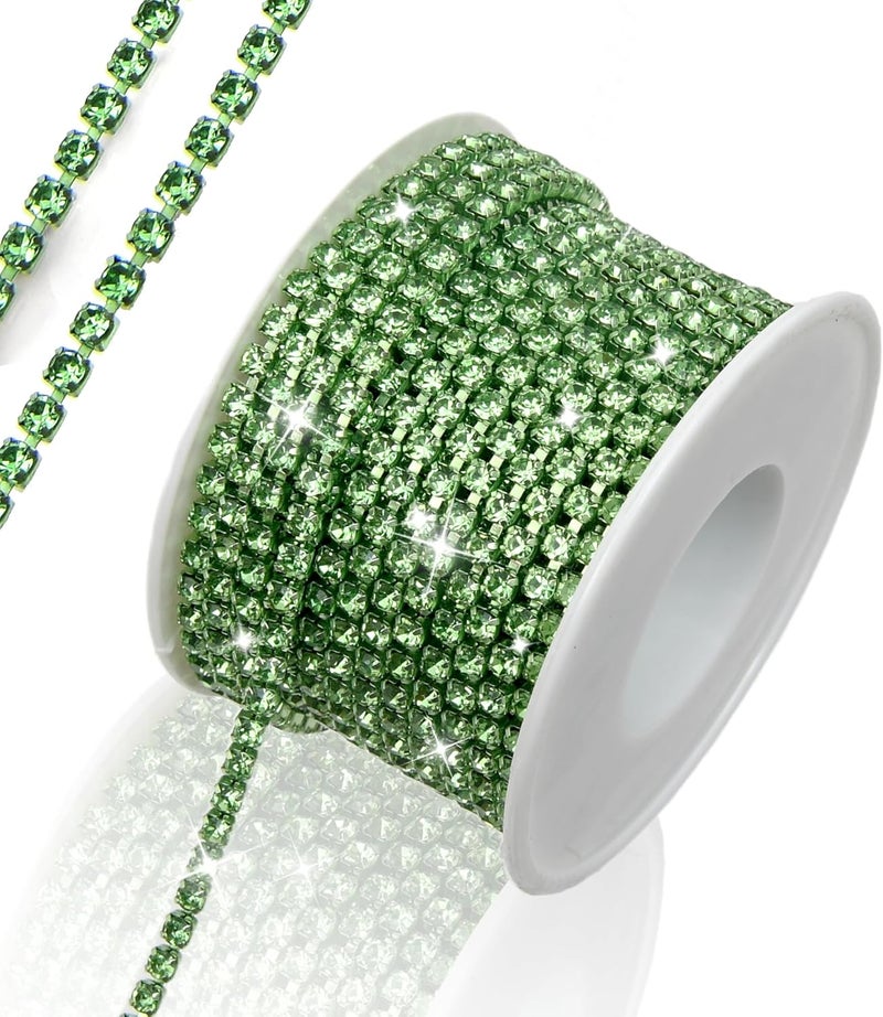 Dropower 10 Yards Rhinestone Chain, SS12/3mm Crystal Rhinestones Close Chain Trim, Bling Diamond Cup Chain for Jewelry Clothing Shoes Wedding Party Decoration(Light Green) - Image 1